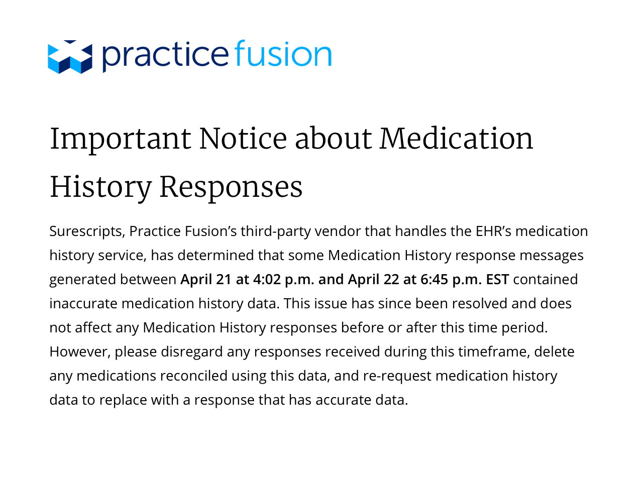 Important Notice about Medication History Responses